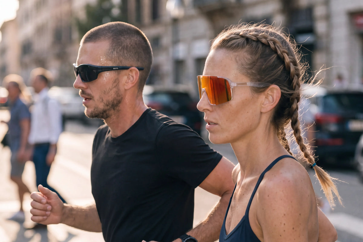 Zwei Läufer mit SESTO. ACTIVE Sportsonnenbrillen in der Stadt